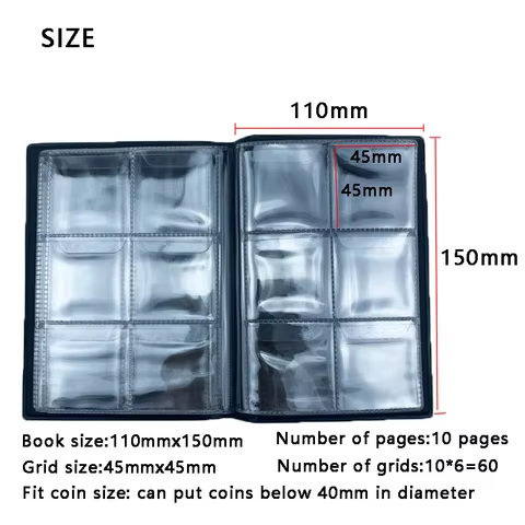 60 Piece/Coin Collection Album Coin Storage Book Can Put less than 40 mm Coins have Anti-slip cover Coin Hold Book 6 Grids/page 12 best sales album coin - №12