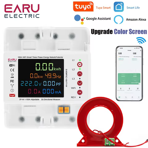 3 Phase Tuya WiFi Smart Bi-Directional Energy Power kWh Meter Leakage Over Under Voltage Protector Relay Switch Current Limit 8 best sales tuya power monitor - №8