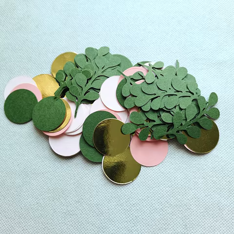1Pack Sage Leaves Confetti Green Gold Pink Round Paper Confetti Wedding Birthday Party Decorations Baby Shower Table Scatter 12 best sales confetti wedding - №7