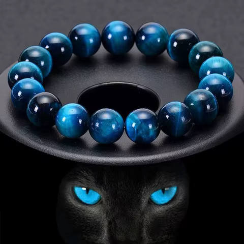 1Pc 6/8/10mm Minimalist Blue Tiger Eye Stone Beaded Bracelet Natural Stone Round Beads Bracelet For Daily Decoration 8 best sales blue sandstone bracelet - №2