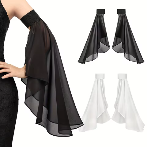 1 Pair Elegant Women Detachable Long Sleeves Sunscreen Tulle Arm Warmers for Weddings Daily Wear Stylish Decorative Accessories 12 best sales removable sleeves - №7