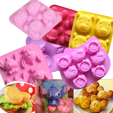 Cartoon Silicone Mold For Baking Stitch Bear Mouse Cat Pig Duck Chocolate Soap Mould Animal Cake Decorating Tool Cupcake Topper 8 best sales teddy bear cookie cutter - №3