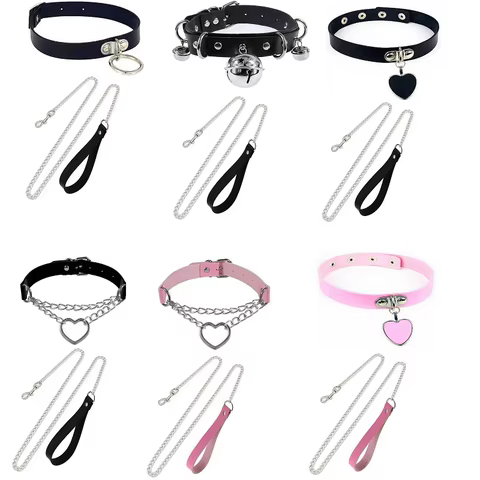 Sexy Necklace Collar Leather Bdsm Cosplay Slave Heart Collars And Leash Set For Women Bondage Gothic Choker Bell Accessories 8 best sales bdsm neck - №1