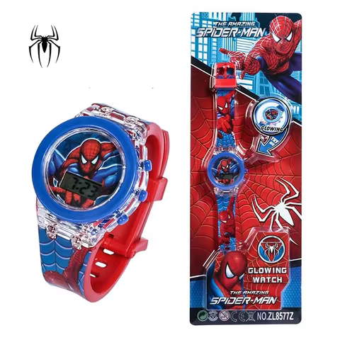 Anime Flash Light Spiderman Kids Watches For Boys Cartoon Shark Mickey Children Watch Girls Student Clock Gifts 10 best sales spiderman kids watch - №7