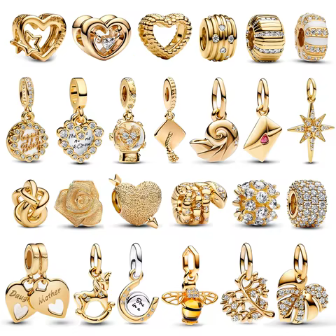 Gold Series 925 Sterling Silver Crystal Ball Love Heart Envelope Rose Pendant Fit DIY Bracelet Necklace Women's Jewelry Gifts 8 best sales gold charm - №1