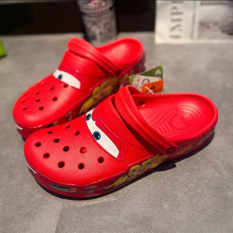 Disney Pixar Lightninged Mcqueens Cartoon Solid Waterproof Slippers Outdoor Sandals Casual Breathable Ankle-wrap EVA Shoes Gift 12 best sales spongebob bracelet - №2