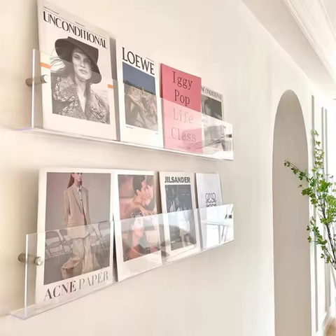 2Pcs Acrylic Newspapers Book Magazine Children's Picture Mounted Decoration Shef Transparent Records Rack 1pcs INS Storage Wall 8 best sales acrylic magazine holder - №6