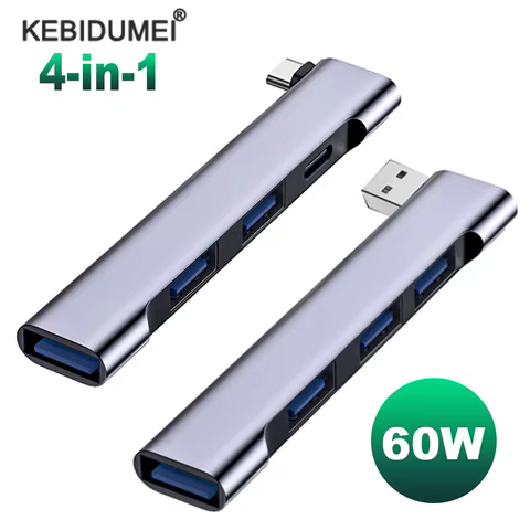 4-in-1 USB C HUB 3.0 PD 60W Type C 3.1 Multi Ports USB Splitter OTG Adapter USB HUB For Xiaomi Lenovo Macbook Pro 13 15 Air Pro 10 best sales usb 3.0 otg - №2