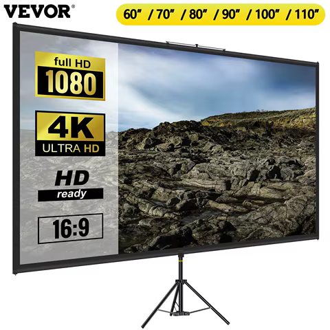SucceBuy 60 70 80 90 100 110 in Tripod Projector Screen W/ Stand 16:9 4K HD Portable Home Cinema for Indoor & Outdoor Projection 8 best sales portable projector screen - №7