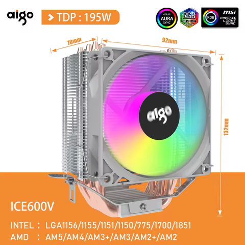 Aigo CPU Cooler 2 4 6 Heat Pipes PC Radiator Cooling 3PIN PWM Silent Rgb Fan For Intel 1700 1150 1155 1156 1366 AM2/AM3/AM4 AMD 12 best sales graphic card cooler - №2