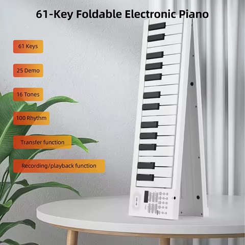 61-Key Foldable Electronic Piano Multifunctional Electronic Piano Keyboard LED Display Rechargeable Battery for Beginners 10 best sales mini piano keyboard - №1