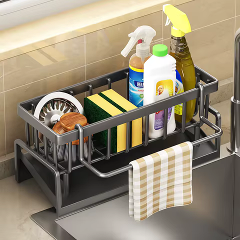 Kitchen Sink Drain Rack Organizer Plastic Self-draining Sink Shelf Soap Sponge Holder Dishcloth Towel Rack filter basket 12 best sales house kitchen - №6