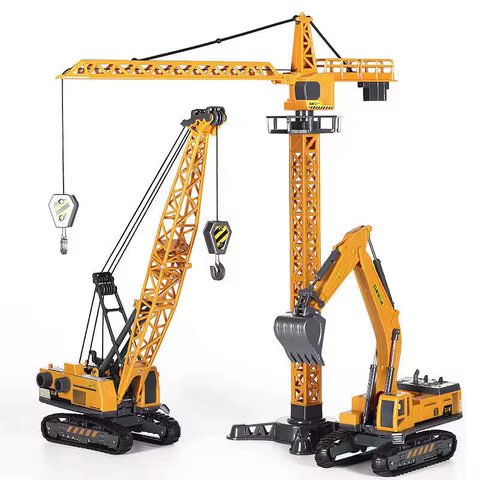 Engineering Diecast Tower Crane Forklift Bulldozer Excavator Vehicle Model Toys for Boys Alloy+Plastic Tractor Inertial Driving 10 best sales car wash toy - №4