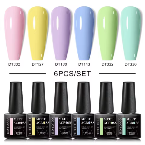 MEET ACROSS 6PCS/SET Macaron Series Gel Nail Polish Set Glitter Semi Permanent UV Nail Kit Base Matte Top Coat Nail Art Manicure 10 best sales mate kit - №8