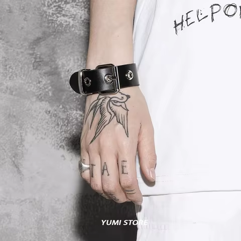 2024 Punk Cool Bracelet For Women Men Vintage Gothic Adjustable PU Bracelet Jewelry Trend Hip Hop Rock Kpop Dancer Accessories 10 best sales kpop bracelet - №8