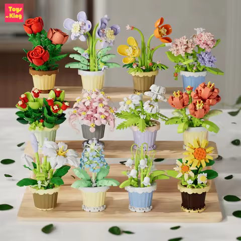 1PC Mini Succulent Flower Pot Building Blocks Simulation Flower Assembling Brick Model Kids Toys Home Decoration Collection Gift 8 best sales mould king harry potter - №3