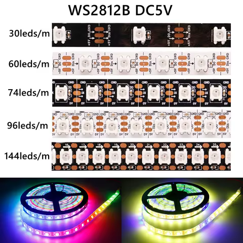 DC5V WS2812B Led Strip light 30/60/74/96/144leds/m Individually Addressable Smart 5050RGB WS2812 Pixels Led Light IP30/65/67 10 best sales t30 dreame - №5