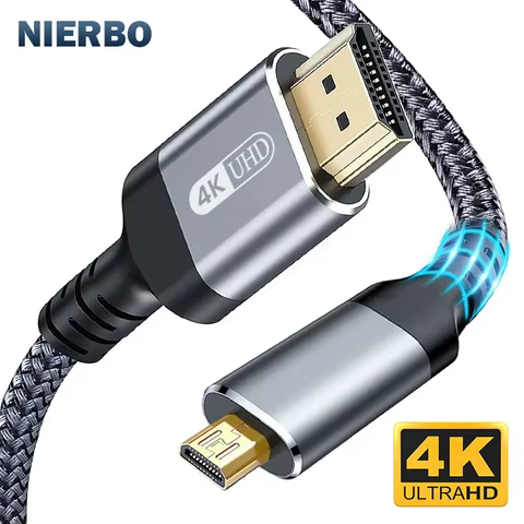NIERBO Micro HDMI to HDMI Cable Male to Male Braided Cord Adapter 2.0 4K@60HZ 2K@165HZ 18Gbps Compatible with Camera Monitor 12 best sales sony rx0 - №4