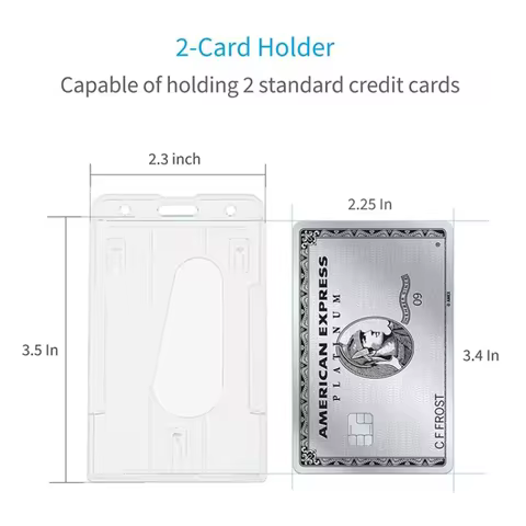 1pc Double Badge Holder Vertical 2 Card Badge Holder With Thumb Slots Hard Transparent Case Protector With Retractable Badge 8 best sales id badge reels - №3