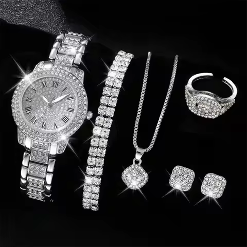 6PCS Women Watch Luxury Elegant Alloy Watch Crystal Wristwatch For Ladies Gift Quartz Watch Alloy Rhinestone Bracelet Montre 10 best sales swiss military watches - №4