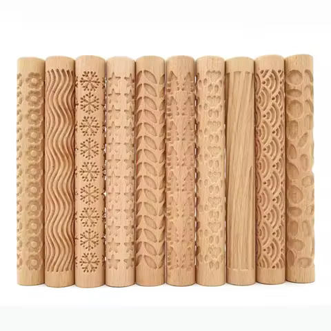 Clay Modeling Pattern Rollers, Wooden Texture Rollers for Clay Pottery Handmade Clay Roller Set Snowflakes Stars Wood Wave 10 best sales wood clay - №9