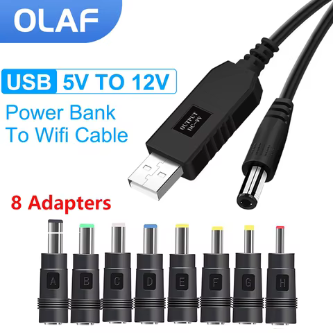 OLAF USB to DC Power Cable 5V To 12V Boost Converter 8 Adapters USB to DC Jack Charging Cable for Wifi Router Mini Fan Speaker 6 best sales 5v to 12v converter usb - №5