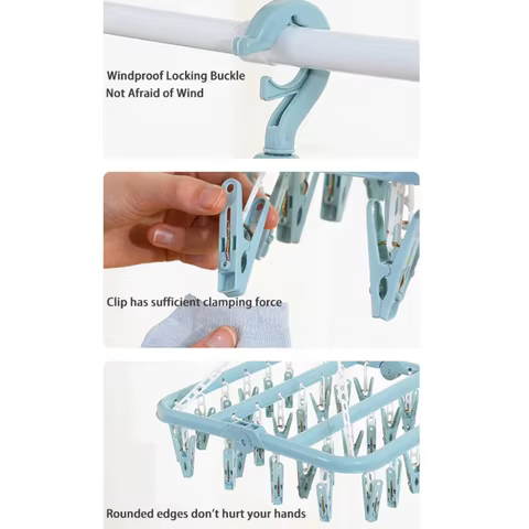 Clothes Drying Hanger with 32 Clips and Drip Foldable Hanging Rack for Socks,Bras,Towel,Underwear,Hat,Scarf,Pants,Baby Clothes 6 best sales hangers baby - №2