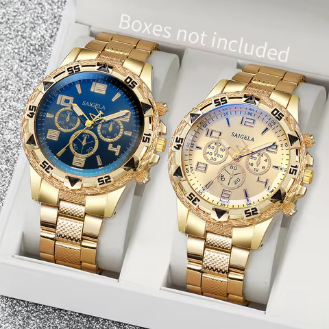 2pcs/set Men Business Watches Fashion Arabic Dial Steel Band Male's Quartz Watch Set (Without Box) 10 best sales swiss military watches - №6