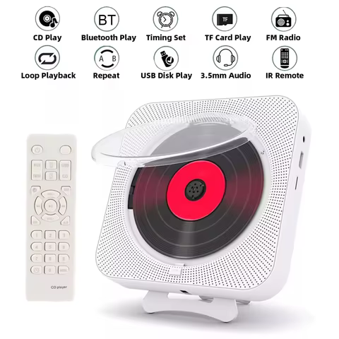 Portable CD Player Bluetooth Speaker Stereo CD Players LED Screen Wall Mountable CD Music Player with IR Remote Control FM Radio 8 best sales cute cd player - №5