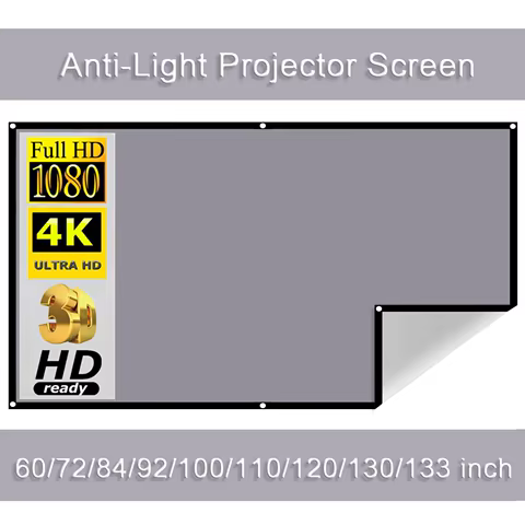 High Brightness Portable Projection Screen Anti-Light Projector Curtain Metal Reflective Cloth Fabric with Black Border& Eyelets 8 best sales portable projector screen - №5