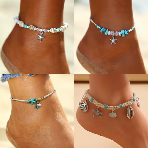 Bohemian Shell Starfish Summer Beach Anklets for Women Tortoise Ankle Bracelet on Leg Girls Barefoot Handcraft Chain Jewelry 6 best sales feet jewelry - №4