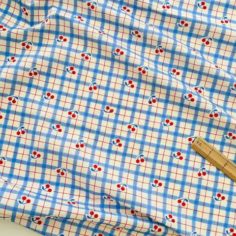 Blue Plaid Red Fruit Printed Fabric for Box Bags Children's Clothing Dress Cloth Pajamas Shirts, 145x50cm 12 best sales tomato fabric - №3