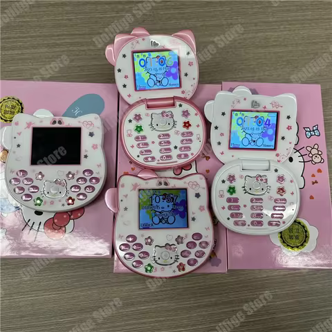2024 New Sanrio Kawaii Hello Kitty Mini Phone Cartoon Kids Taiml Cute Phone Festival Birthday Fashion Girls Toys Children Gift 10 best sales pink mobile phone - №7