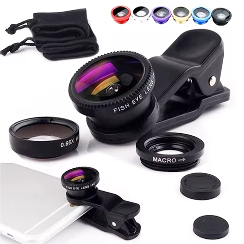 3in1 Fisheye Wide Angle Micro Camera Lens for iPhone Xiaomi Redmi 3IN1 Zoom Fish Eye Len on Smartphone Lenses with Phone Clip 6 best sales handycam - №3