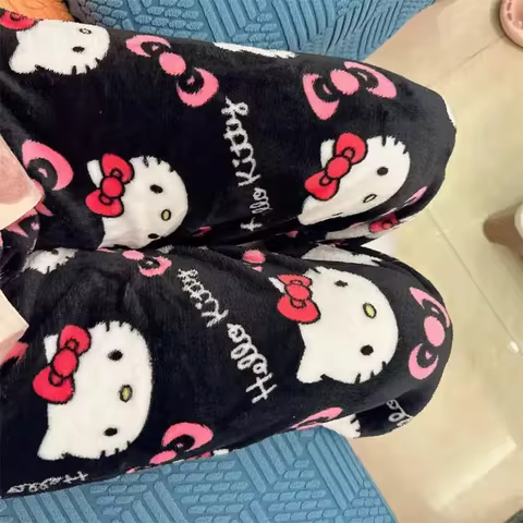Thicken Hello Kitty Pajama Pants Sanrio Anime Fleece Double Elastic Fabric Soft Trousers Women Trousers Cartoon Birthday Gift 10 best sales lanyards hello kitty - №4