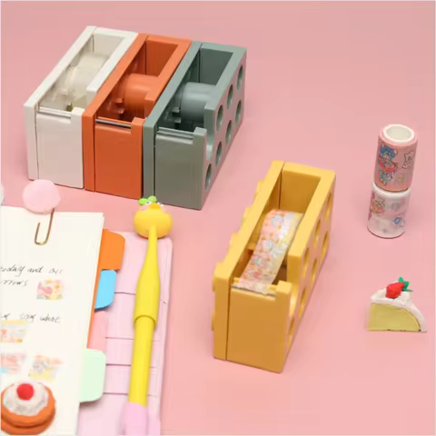 Creative Paper Tape Cutter Office Building Block Shaped Stationery Masking Tape Holder Dispenser Washi Tape Storage Office Tools 12 best sales large tape dispenser - №10