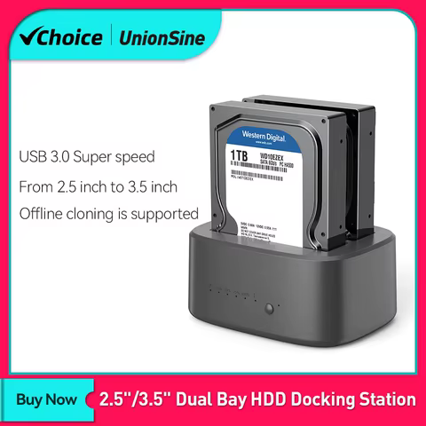 UnionSine Dual Bay HDD Docking Station with Offline Clone SATA to USB 3.0 HDD Clone Docking Station for 2.5/3.5'' SSD HDD Case 10 best sales hdd rack - №6