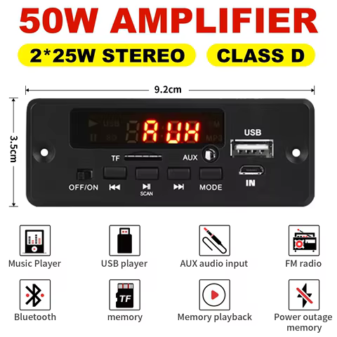 50W Amplifier 12V MP3 Decoder Board 25W 5V 18V Bluetooth 5.0 USB TF FM Radio Module For Speaker With Handsfree Voice Record 8 best sales 5v bluetooth receiver amplifier board - №4