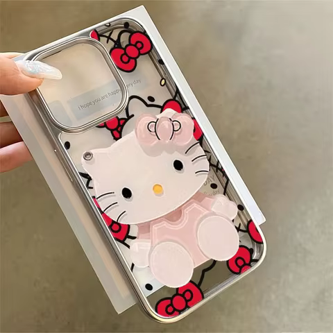 Full Screen Hello Kitty Red Strap Kawaii Phone Case For iPhone 16 15 14 12 13 11 Pro Max XR XS MAX 7 8 PLUS Y2K Pink Girl Cover 10 best sales pink mobile phone - №9