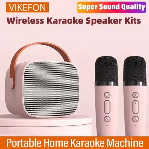 Portable Wireless Dual Microphones Karaoke Machine HomeKTV DSP System Bluetooth Speaker HIFI Stereo Surround For Kids Party Gift 10 best sales mic speaker - №4