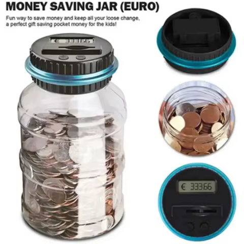1PC Intelligent Counting Coin Bank Bucket Coin Storage Coin Storage Box Pound Dollar Euro Coin Counter Coin Gift LED Display 12 best sales coins dispenser - №2