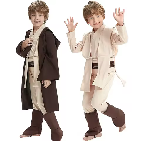 Star Wars Costume Obi-Wan Kenobi Kids Cosplay Jedi Warrior Cosplay Hooded Cloak Clothing Suit Halloween Party Costumes for Child 8 best sales armadura clon star wars - №7
