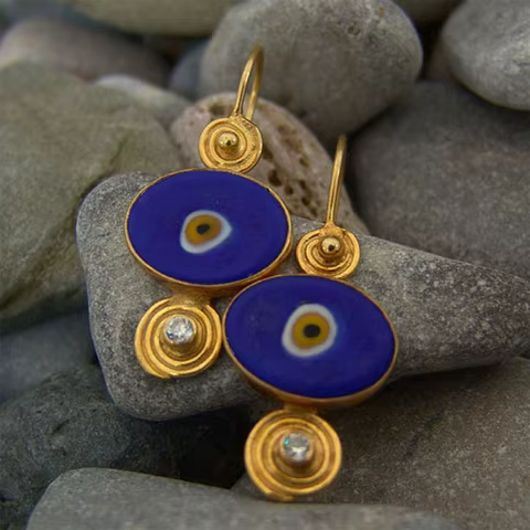 Gypsy Navy Blue Enamel Drop Dangle Earrings for Women Turkish Jewelry Gold Color Dripping Oil Eye Spiral Hook Earrings 12 best sales turkish earrings - №3