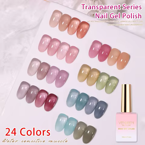Vendeeni 24 Colors Jelly Transparent Gel Nail Polish Nude Pink Skin Color UV Soak Off Gel Varnish Jade Nail Art Gel Lacquer 15ml 10 best sales clear nail polish - №7