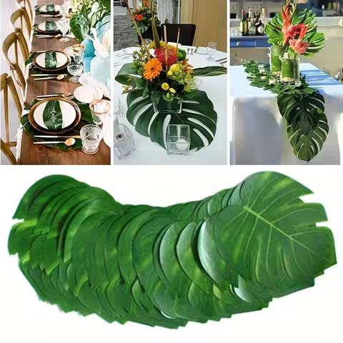 10pcs Hawaii Artificial Palm Leaf Turtle Back Leaf Jungle Beach Theme Party Flower Arrangement Mat Accessories Cup Mat 10 best sales hawaiian party - №9