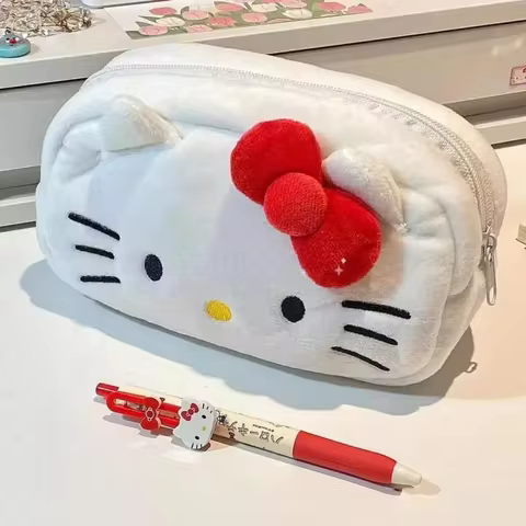 Cute Hello Kitty Plush Pencil Case Student Large Capacity Stationery Bag Kawaii Cute Girls Makeup Storage Bag Party Gifts 8 best sales monchhichi - №6
