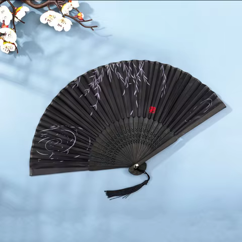 Bamboo Folding Fan Silk Chinese Fan Hand Women Black Fan Summer Female Dance Home Decoration Party Gift Home Ornament Fan Black 6 best sales fanxiang - №4
