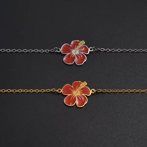 18cm+5cm Hawaiian Hibiscus Flower Bracelets Women Girls,Stylish Jewelry Stainless Steel Base Madagascar Guam Jewelry #002062 12 best sales hawaiian bracelet - №10