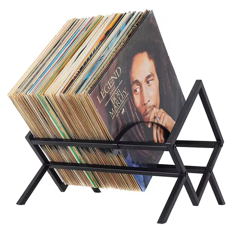 Vinyl Record Storage – Matte Black Vinyl Record Holder 80 To 100 LP Capacity - Durable Metal Single Tier Record Holder 8 best sales record stand - №3