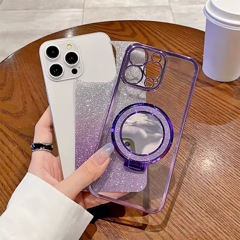 Mirror Stand Glitter Shockproof Case For Realme C2 C7 C15 C17 C20 C21 C21Y C25Y C30 C33 C53 C55 C61 C63 C67 Magnetic Soft Cover 8 best sales realme c33 case - №7